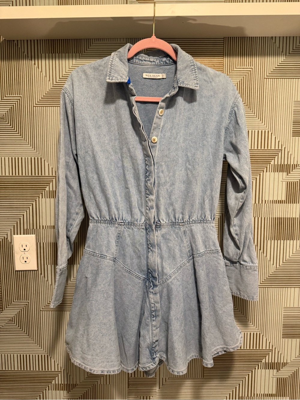 Mon Renn Light Wash Denim Button-Up Dress